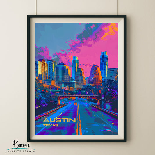 Austin Skyline Wall Art Poster Print | Austin Texas Travel Poster | Home Decor