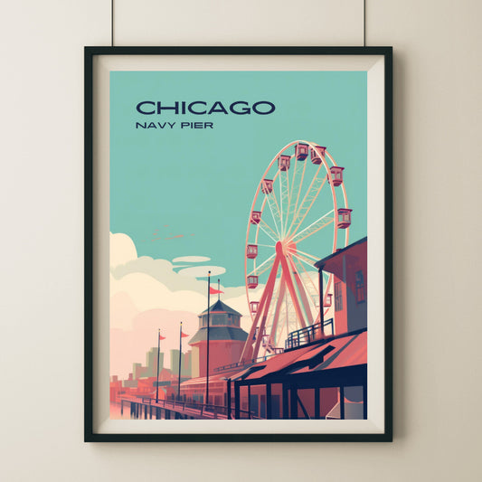 Chicago Navy Pier Wall Art Poster Print | Chicago Illinois Travel Poster | Home Decor