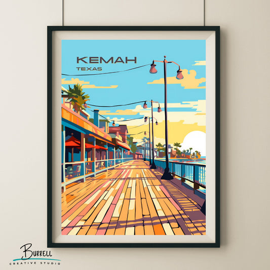 Kemah Boardwalk Wall Art Poster Print | Kemah Texas Travel Poster | Home Decor