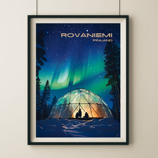 Rovaniemi Northern Lights  | Rovaniemi Lapland Travel Poster | Home Decor