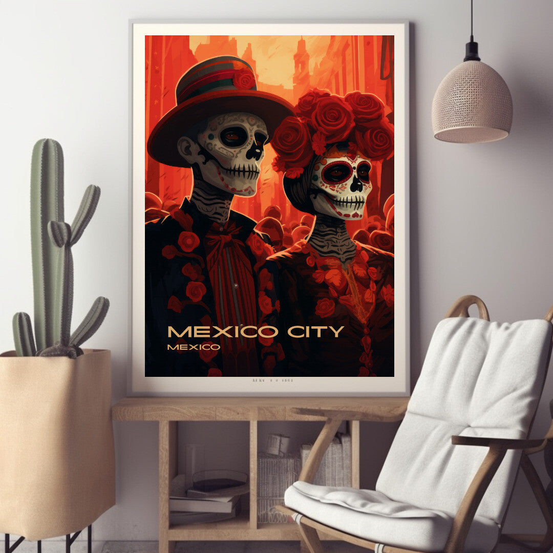 Mexico City Day of the Dead Parade Wall Art Poster Print | Mexico City Ciudad de Mexico Travel Poster | Home Decor