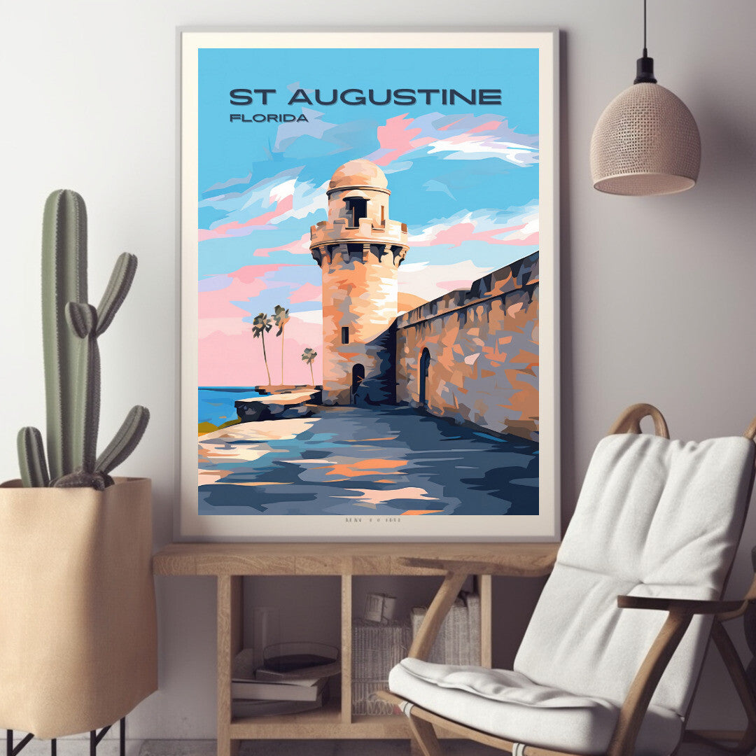 St Augustine Castillo de San Marcos Wall Art Poster Print | St Augustine Florida Travel Poster | Home Decor