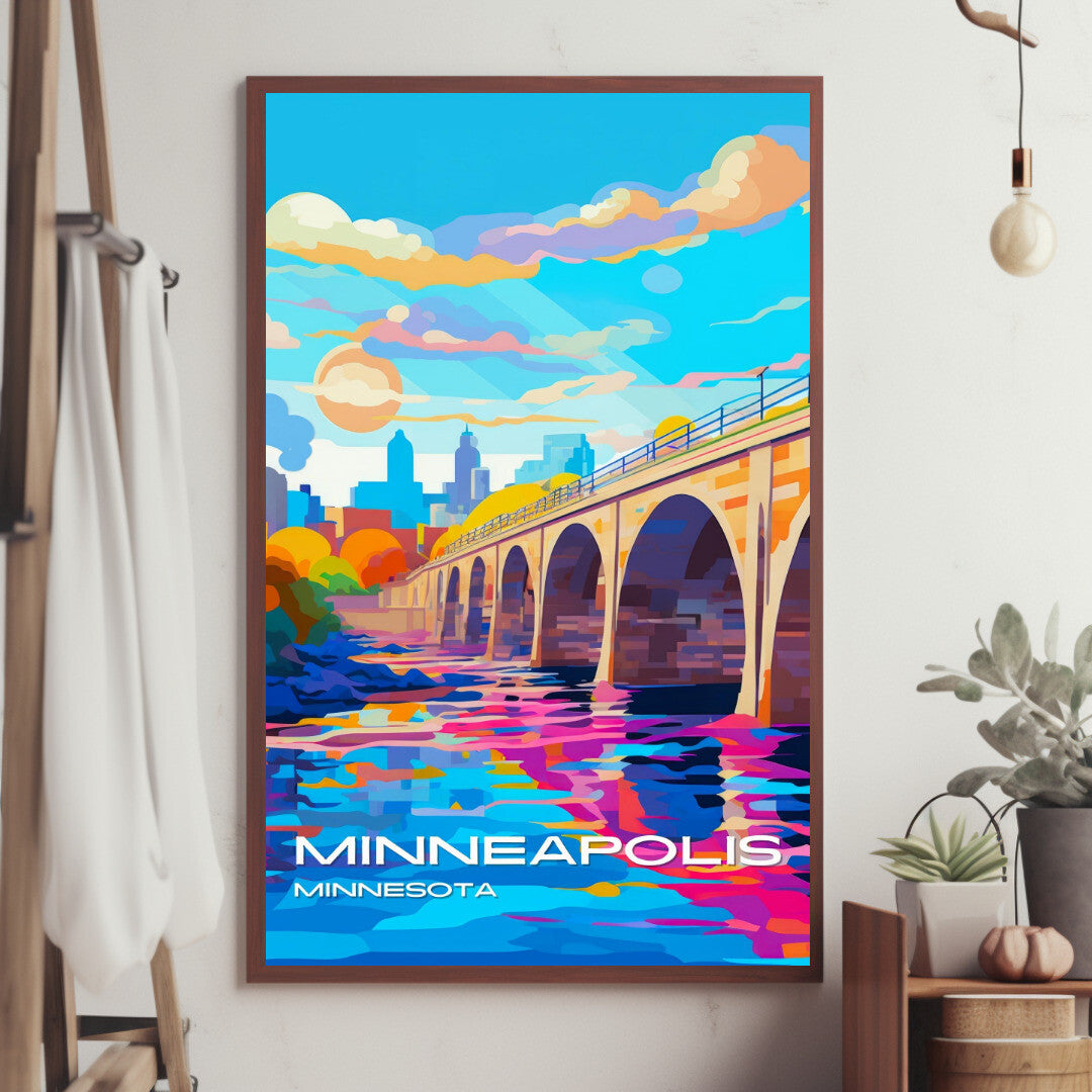 Minneapolis Stone Arch Bridge Wall Art Poster Print | Minneapolis Minnesota Travel Poster | Home Decor