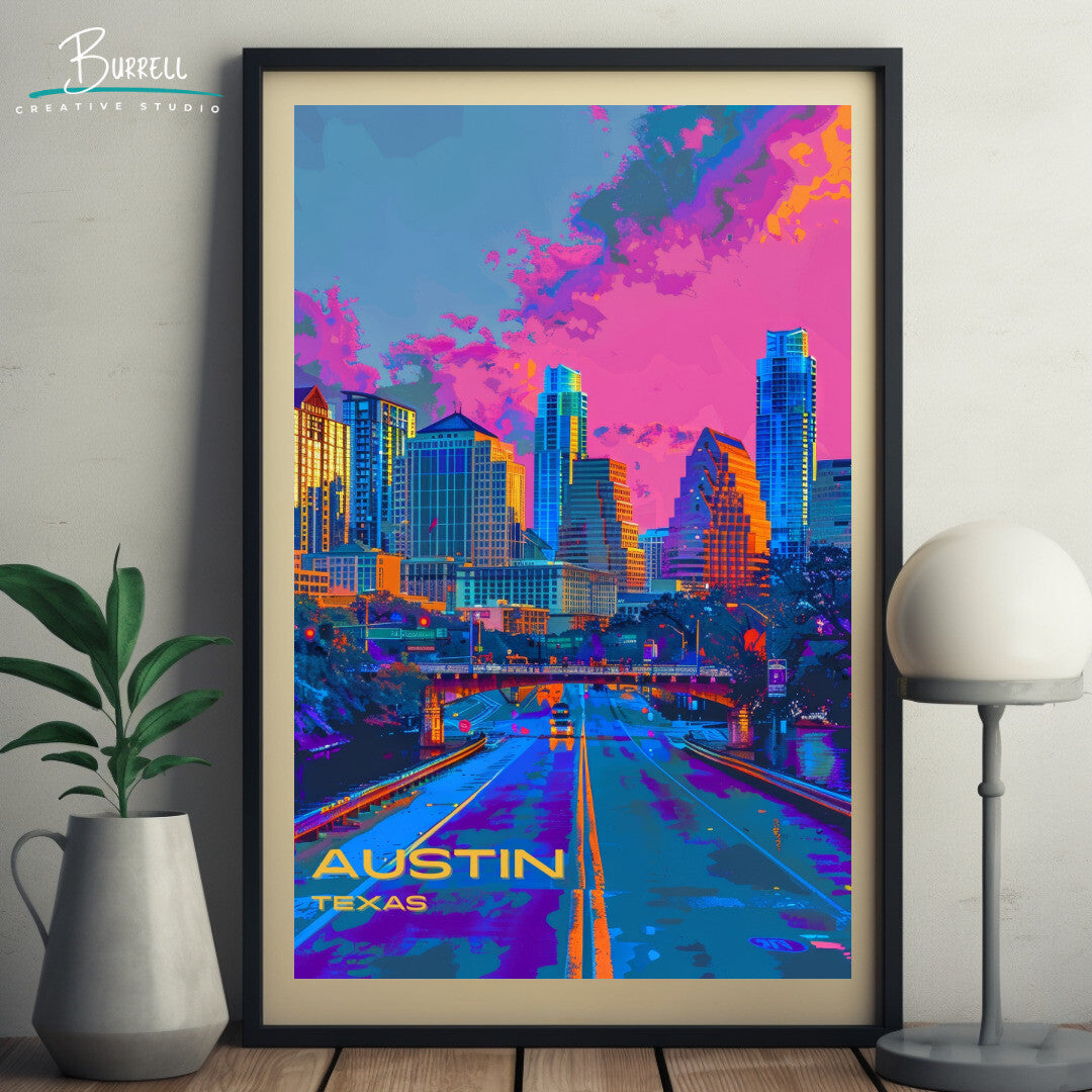 Austin Skyline Wall Art Poster Print | Austin Texas Travel Poster | Home Decor