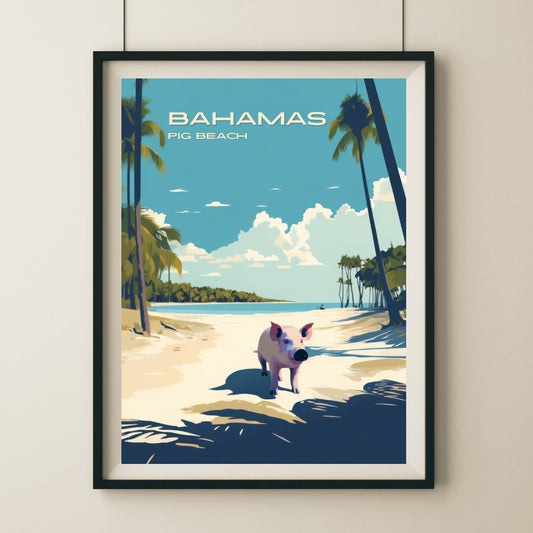 Big Major Cay Pig Beach Wall Art Poster Print | Big Major Cay Exuma Cays Travel Poster | Home Decor