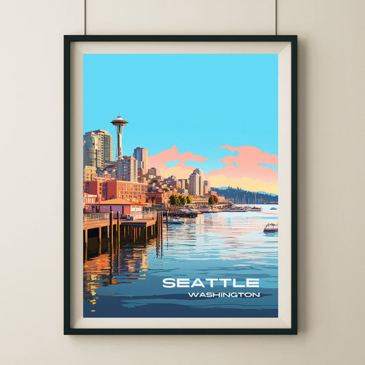 Seattle Waterfront Wall Art Poster Print | Seattle Washington Travel Poster | Home Decor