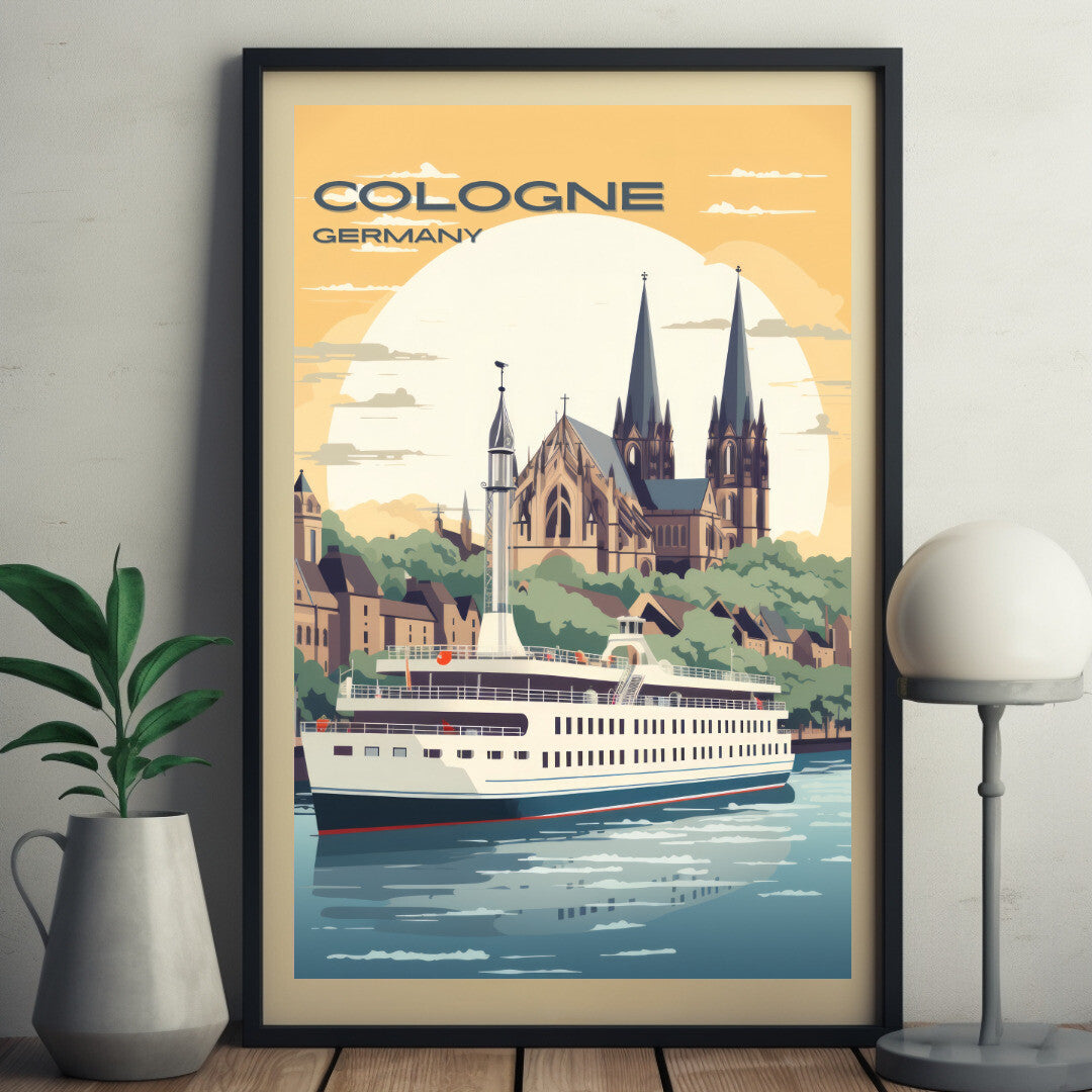 Cologne Rhine River Cruise Wall Art Poster Print | Cologne North Rhine-Westphalia Travel Poster | Home Decor