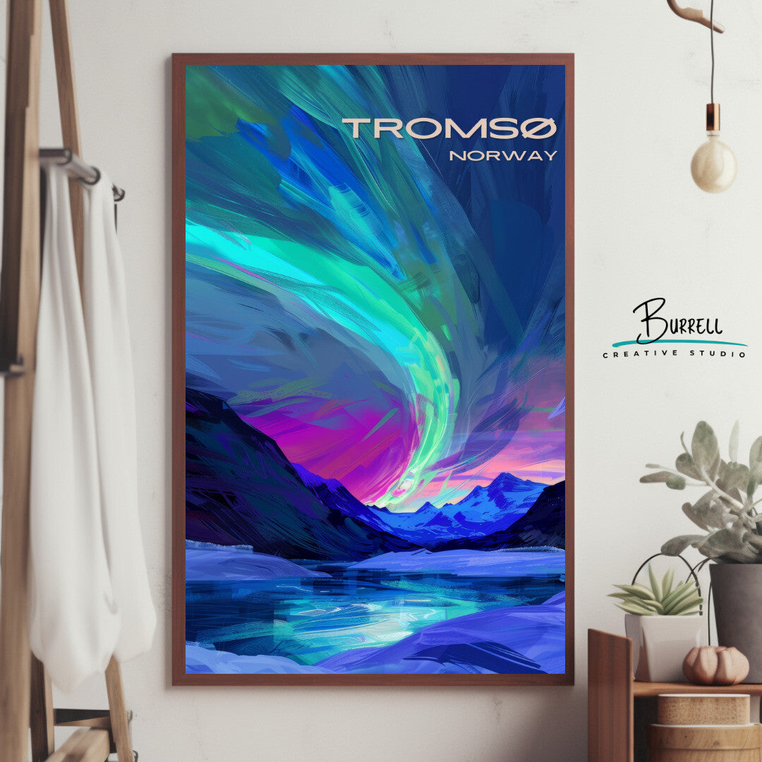 Tromsø Northern Lights Wall Art Poster Print | Tromsø Troms Travel Poster | Home Decor