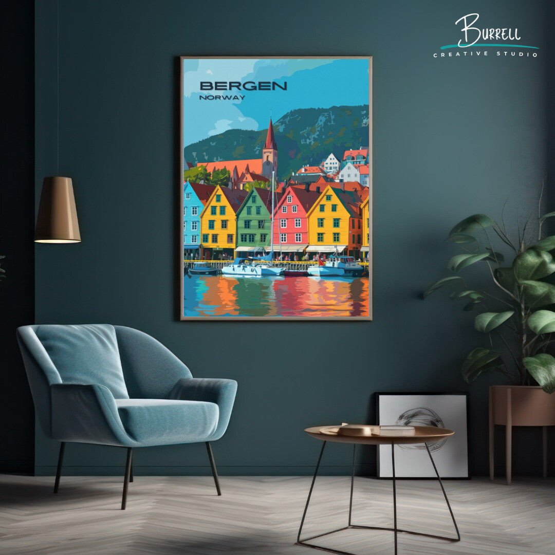 Bergen Coastal View Wall Art Poster Print | Bergen Vestland Travel Poster | Home Decor
