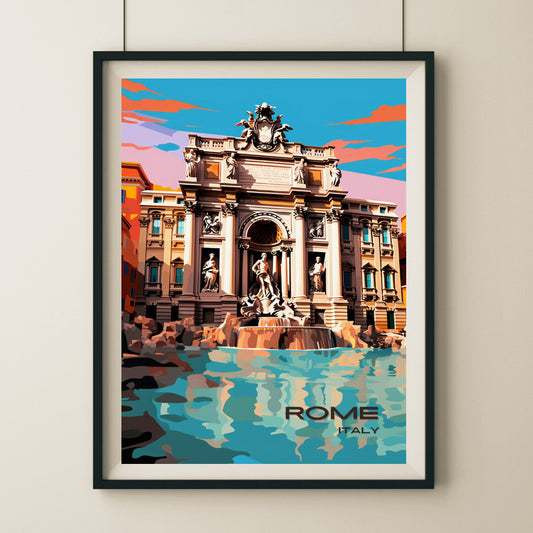 Rome Trevi Fountain Wall Art Poster Print | Rome Lazio Travel Poster | Home Decor