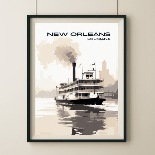 New Orleans Steamboat Wall Art Poster Print | New Orleans Louisiana Travel Poster | Home Decor