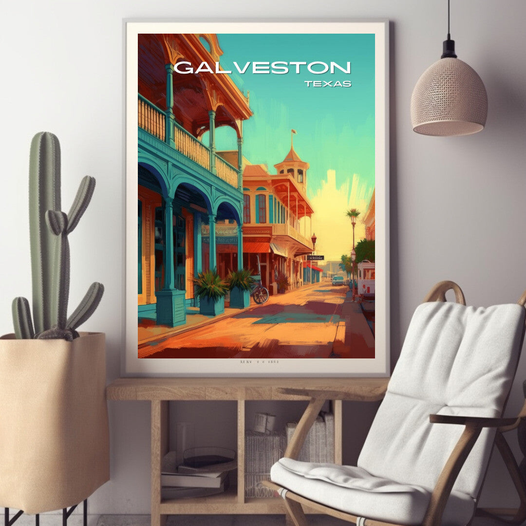 Galveston Architecture Wall Art Poster Print | Galveston Texas Travel Poster | Home Decor