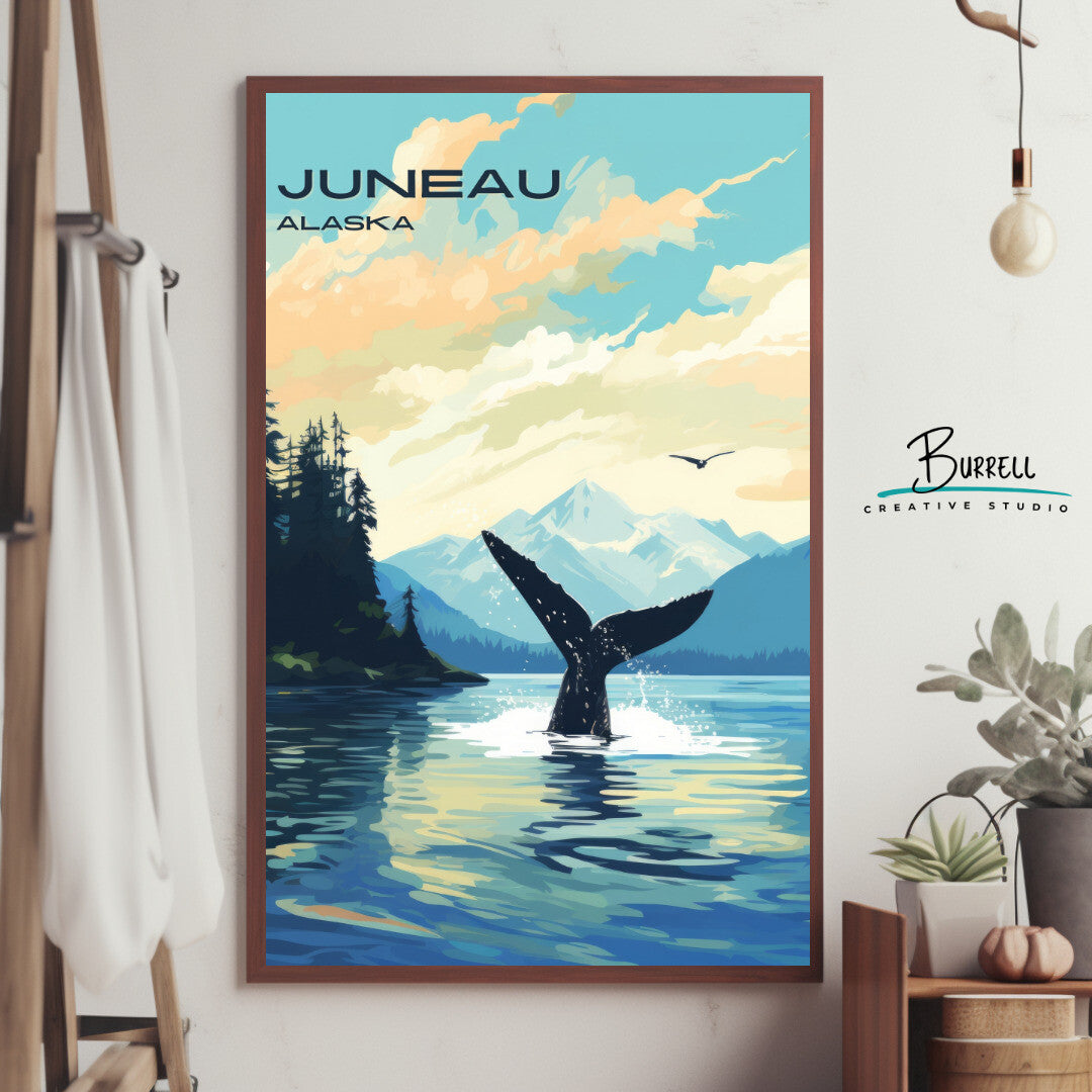 Juneau Whale Watching Wall Art Poster Print | Juneau Alaska Travel Poster | Home Decor