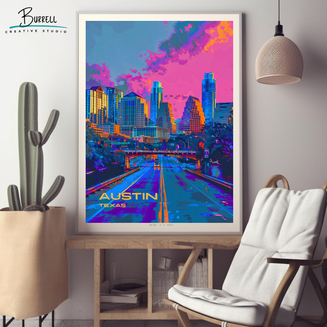 Austin Skyline Wall Art Poster Print | Austin Texas Travel Poster | Home Decor