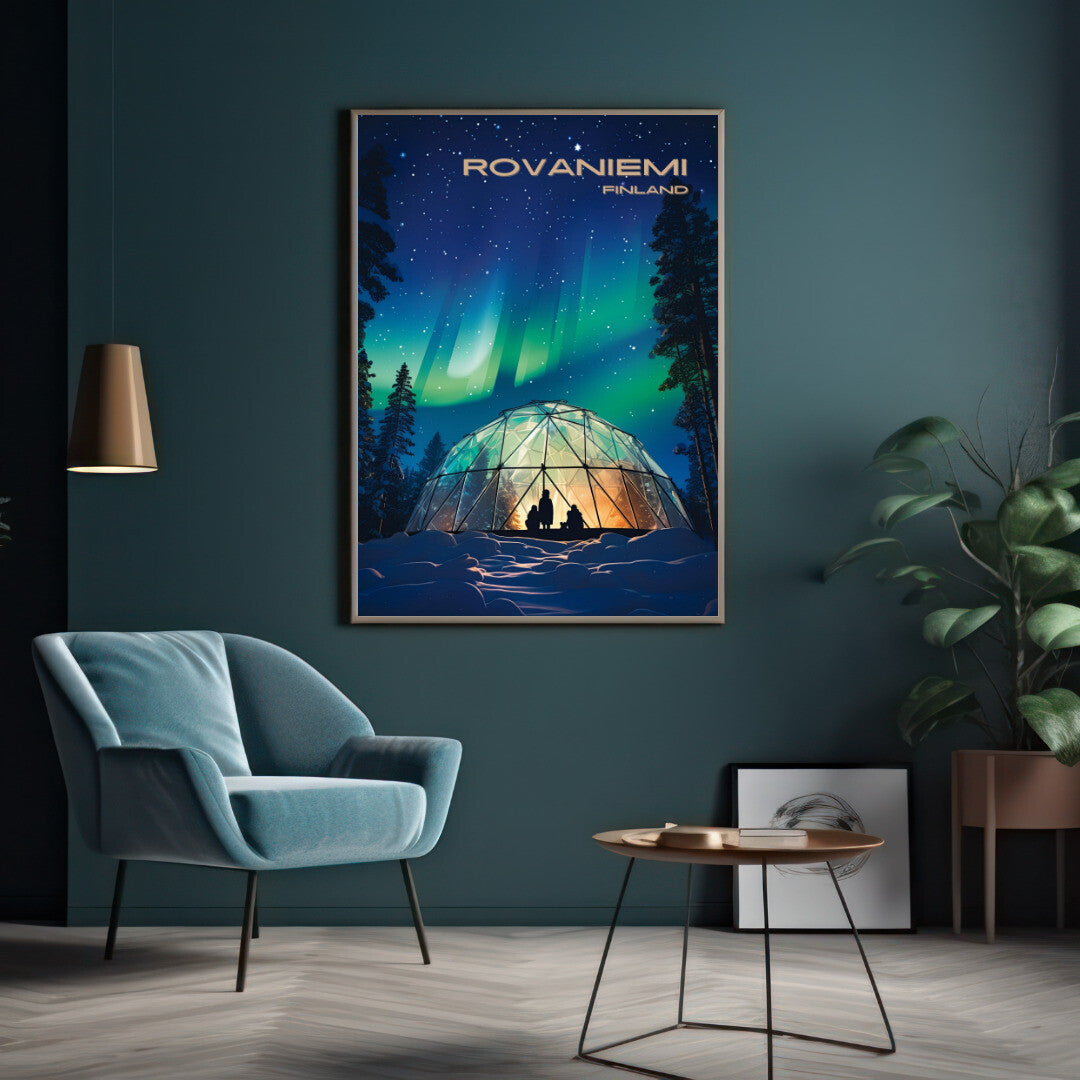 Rovaniemi Northern Lights  | Rovaniemi Lapland Travel Poster | Home Decor