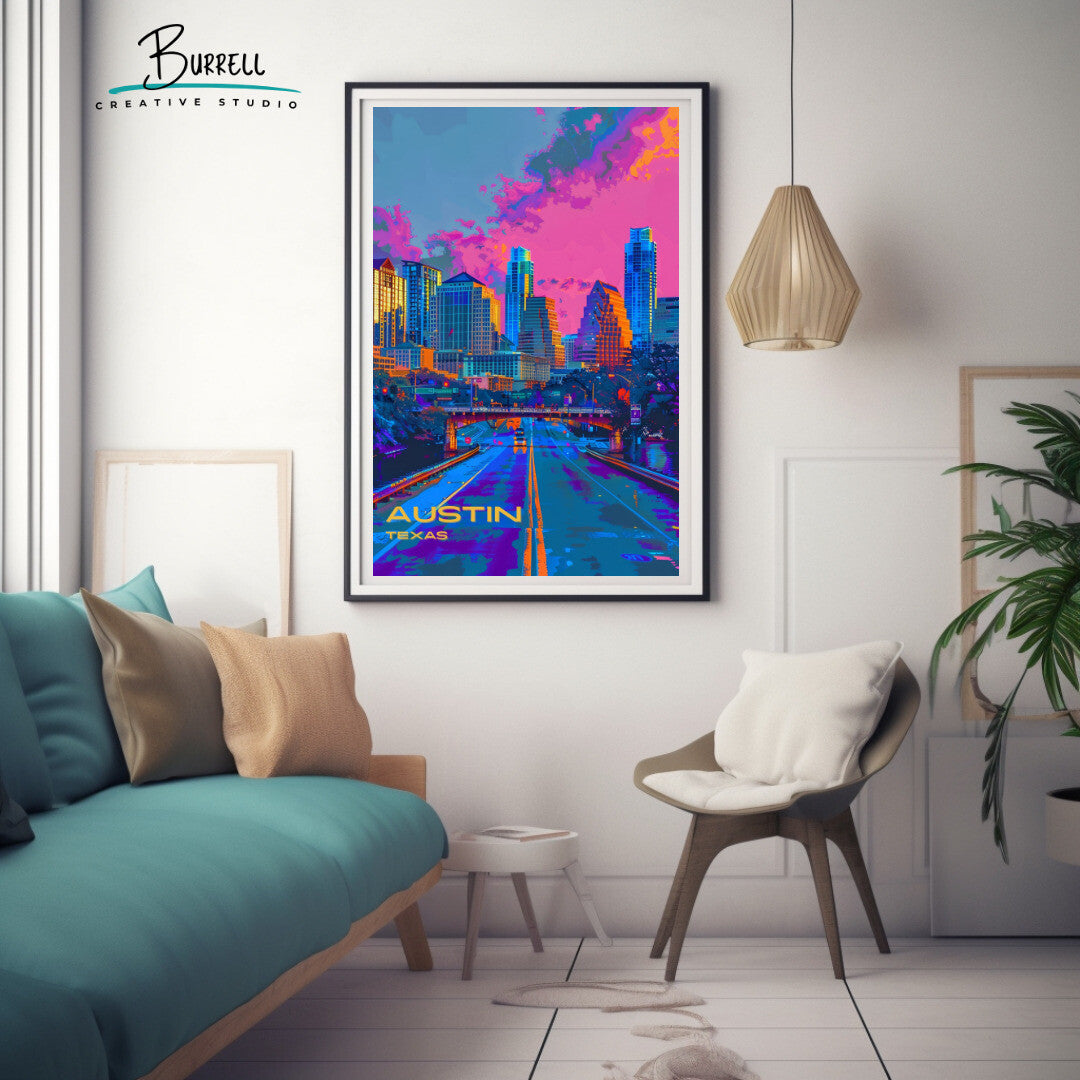 Austin Skyline Wall Art Poster Print | Austin Texas Travel Poster | Home Decor