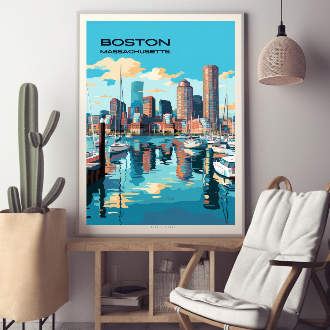 Boston Harbor Wall Art Poster Print | Boston Massachusetts Travel Poster | Home Decor