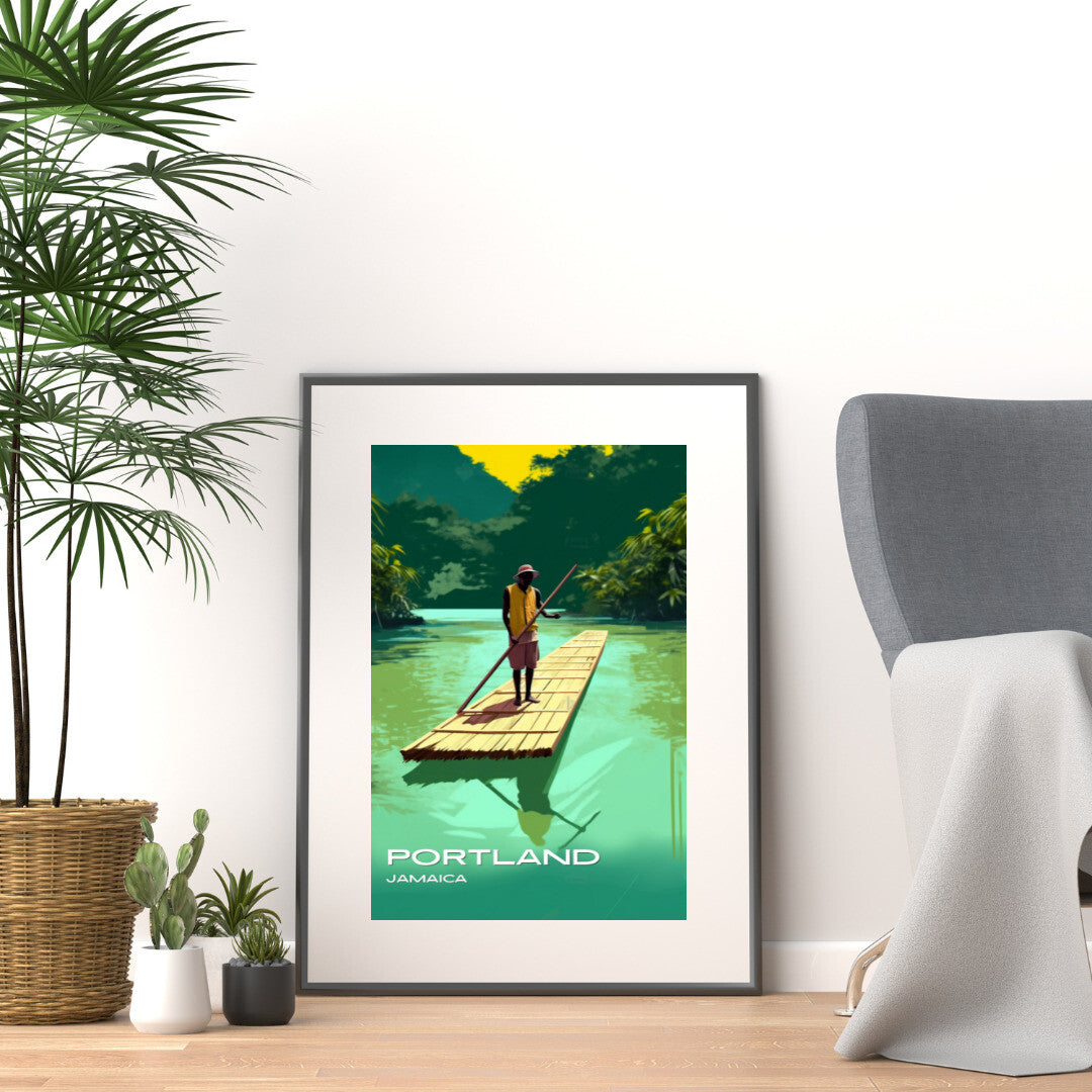 Port Antonio Rio Grande Bamboo Rafting Wall Art Poster Print | Port Antonio Portland Travel Poster | Home Decor