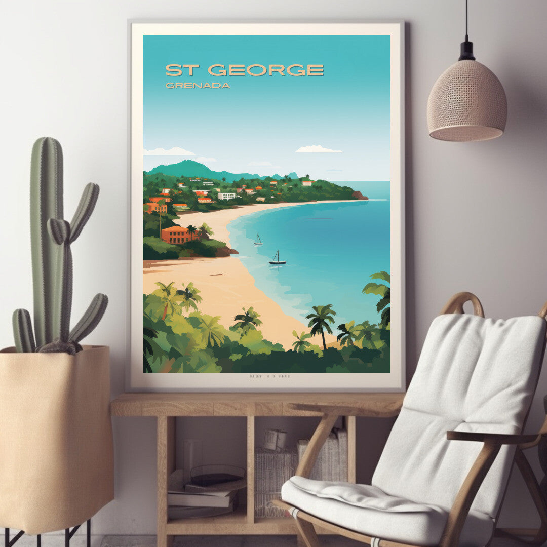 St George Grand Anse Beach Wall Art Poster Print | St George Saint George Travel Poster | Home Decor