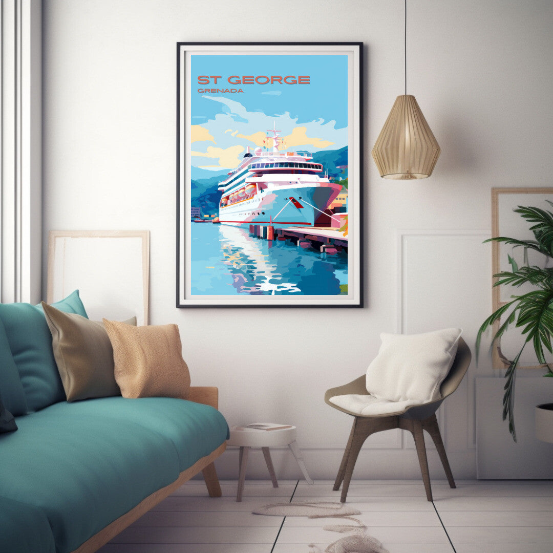 St George Cruise Ship Port Wall Art Poster Print | St George Saint George Travel Poster | Home Decor