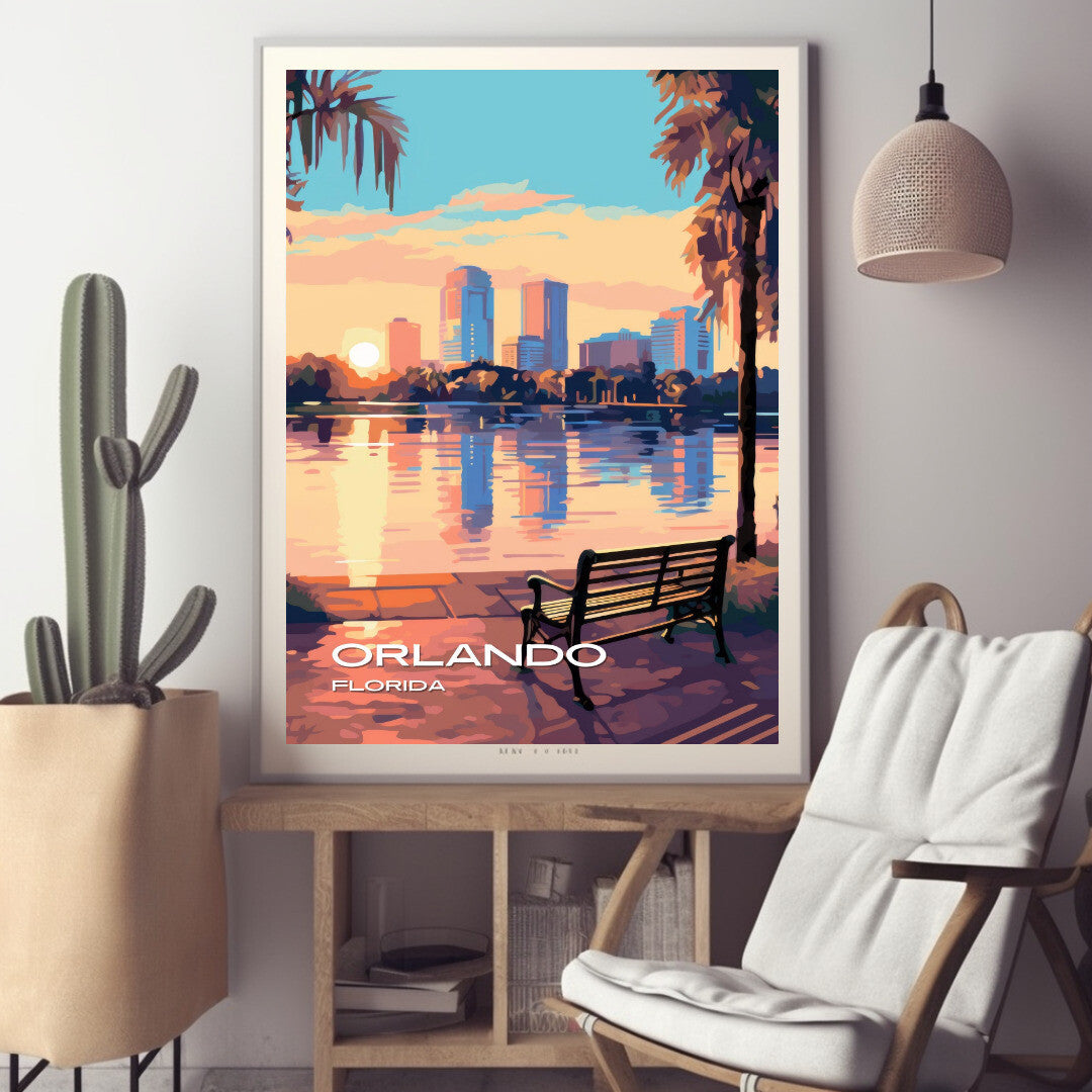 Orlando Lake Eola Wall Art Poster Print | Orlando Florida Travel Poster | Home Decor