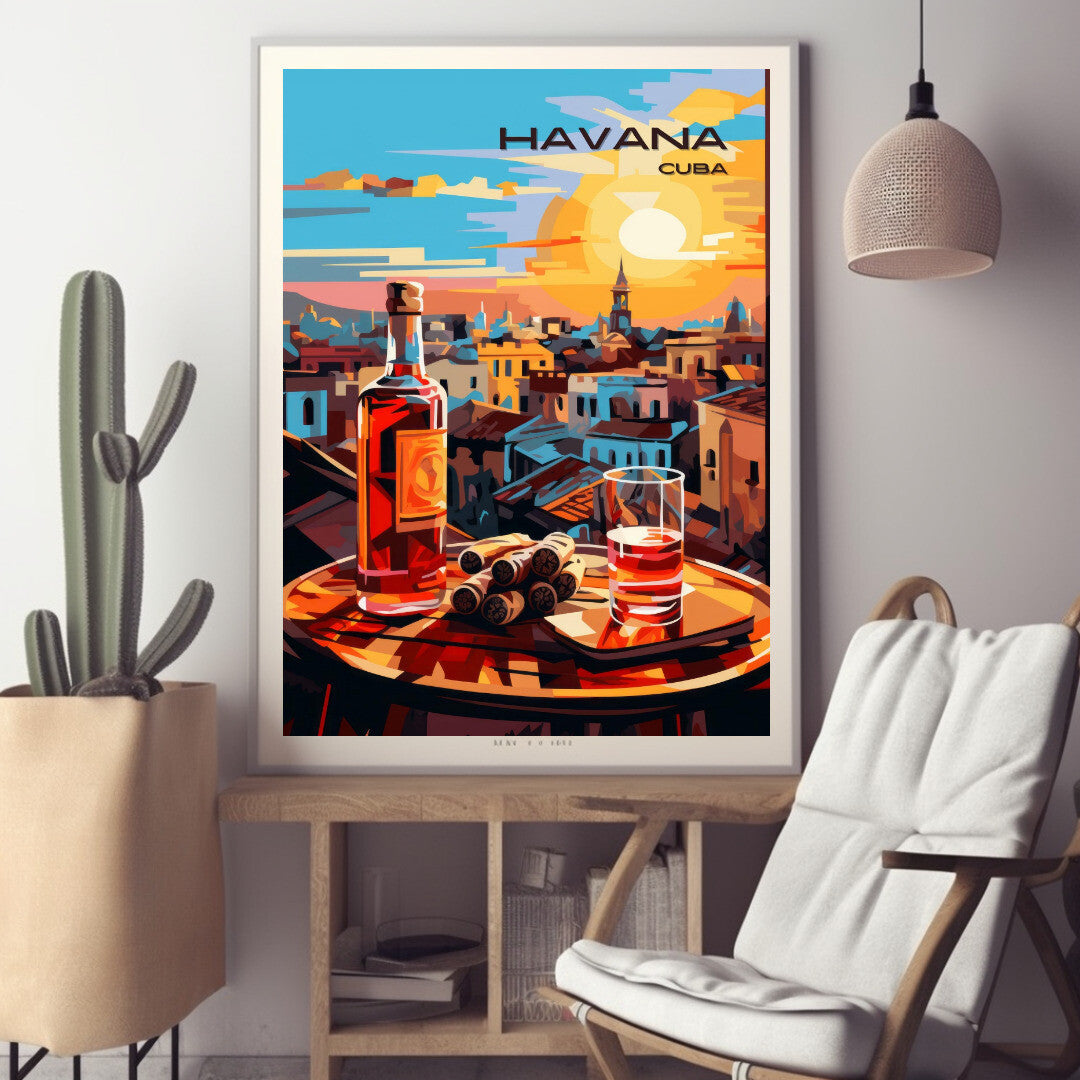 Havana Rum And Cigars Wall Art Poster Print | Havana La Habana Travel Poster | Home Decor