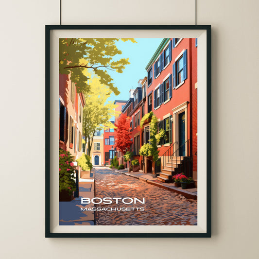 Boston Beacon Hill Neighborhood Wall Art Poster Print | Boston Massachusetts Travel Poster | Home Decor
