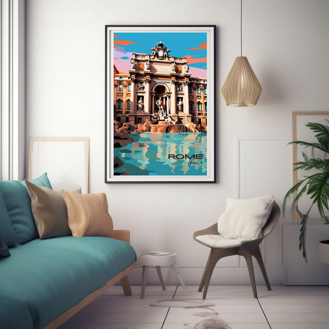Rome Trevi Fountain Wall Art Poster Print | Rome Lazio Travel Poster | Home Decor