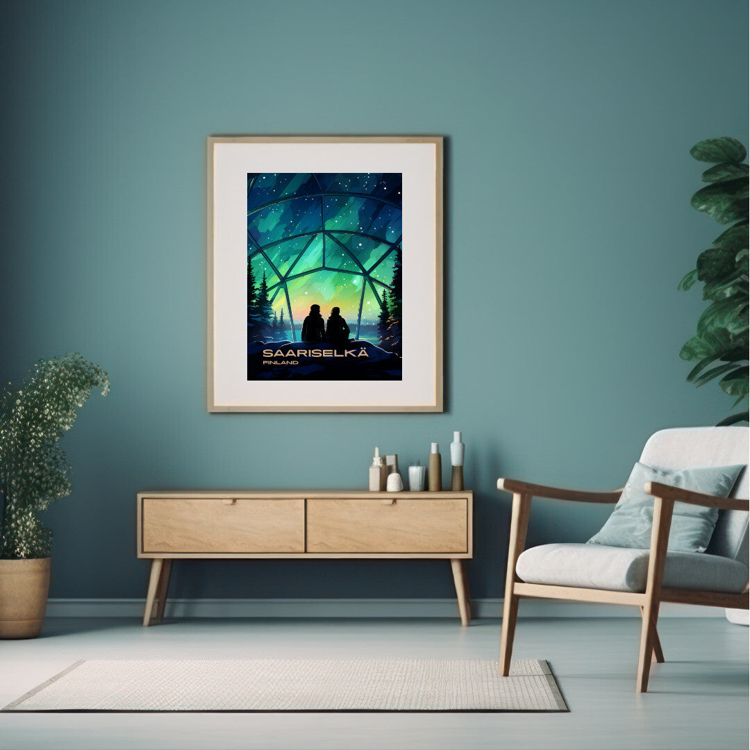 Saariselkä Northern Lights Wall Art Poster Print | Saariselkä Lapland Travel Poster | Home Decor